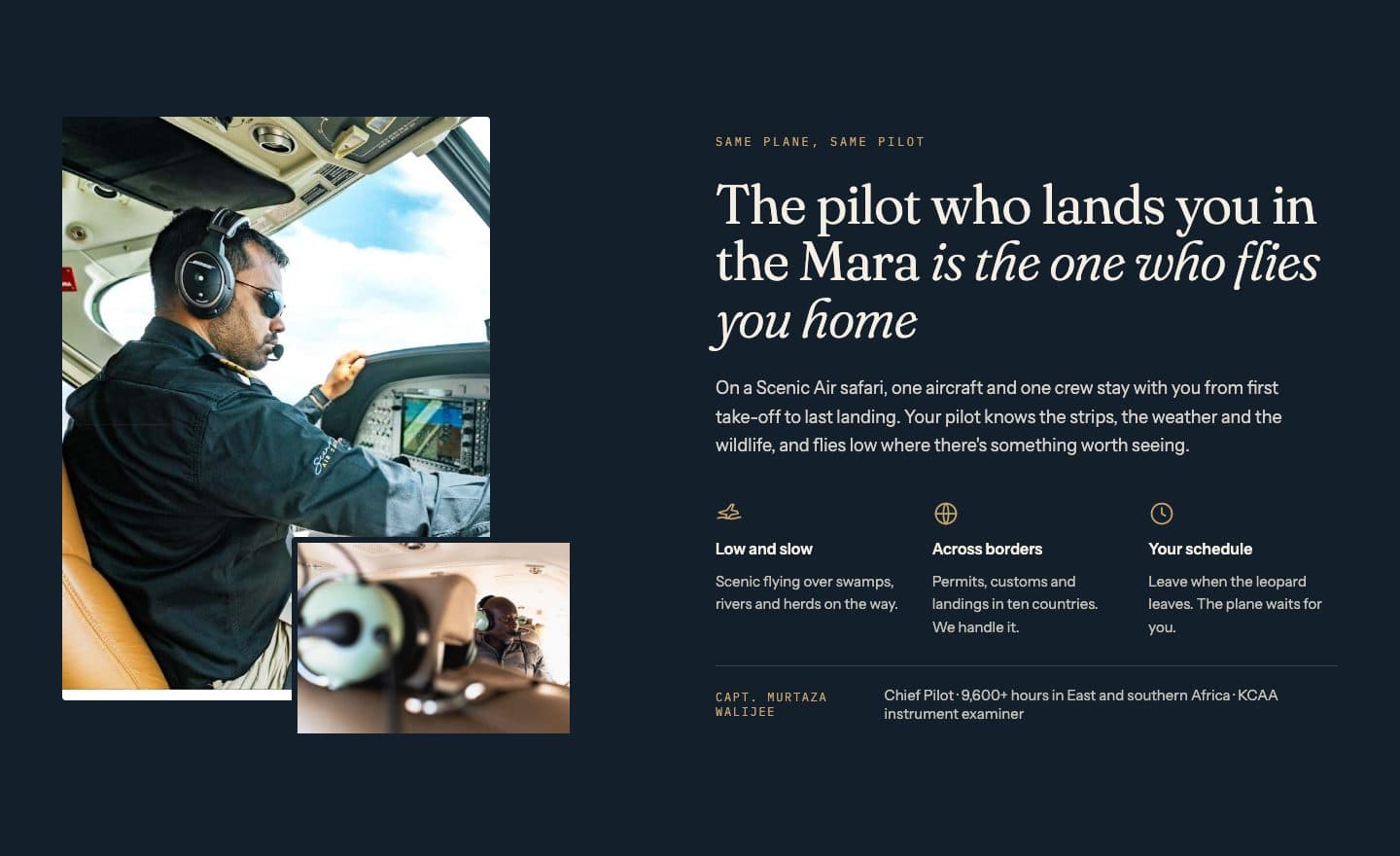 Dark section with the chief pilot in the cockpit