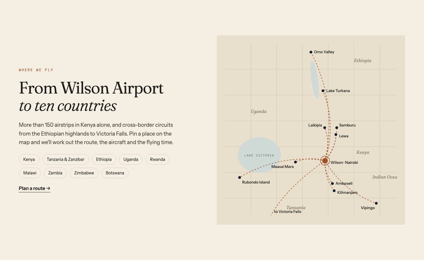 Route map from Wilson Airport